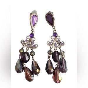 NEW Women’s Vintage Style Color Stone Chandelier Earring Silver Tone With Purple